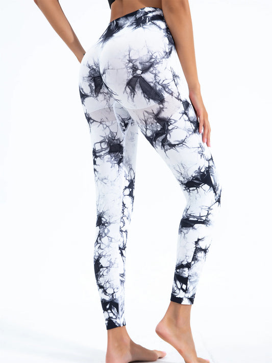 Ladies 2024 New Seamless Tie-Dye Yoga Leggings High Waisted High Elastic Base Layer Bodyshaping Pants For Gym Fashion Women